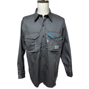 Atlas Copco Flame Resistant Button Shirt Mens Large Gray Welding FR HRC NFPA NWT